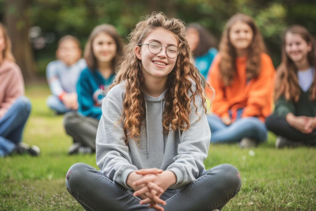 group people sitting grass